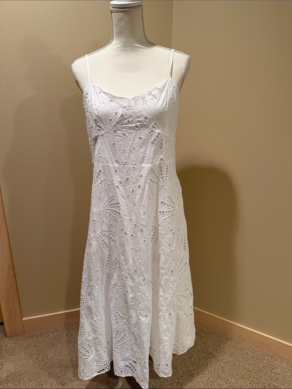 LOFT White Eyelet Spaghetti-Strap Midi Dress